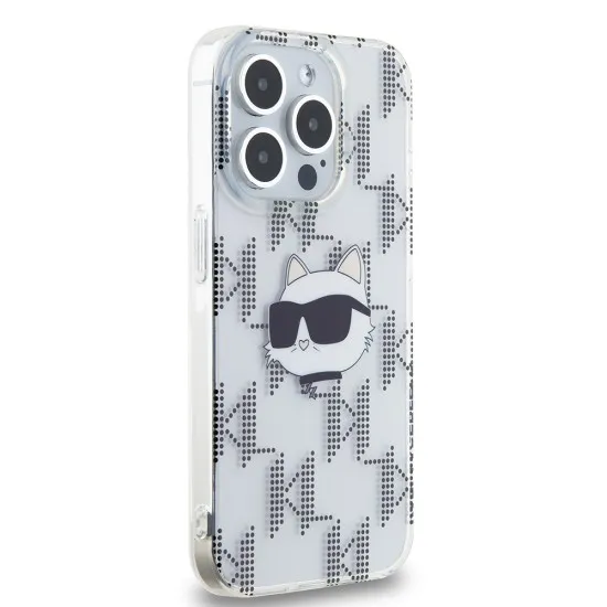 Husa pentru iPhone 15 Pro - Karl Lagerfeld IML Luxury (KLHCP15LHKLPCHT) - Clear Choupette Head&Monogram Husa pentru iPhone 15 Pro - Karl Lagerfeld IML Luxury (KLHCP15LHKLPCHT) - Clear Choupette Head&Monogram