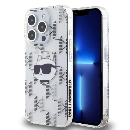 Husa pentru iPhone 15 Pro - Karl Lagerfeld IML Luxury (KLHCP15LHKLPCHT) - Clear Choupette Head&Monogram Husa pentru iPhone 15 Pro - Karl Lagerfeld IML Luxury (KLHCP15LHKLPCHT) - Clear Choupette Head&Monogram