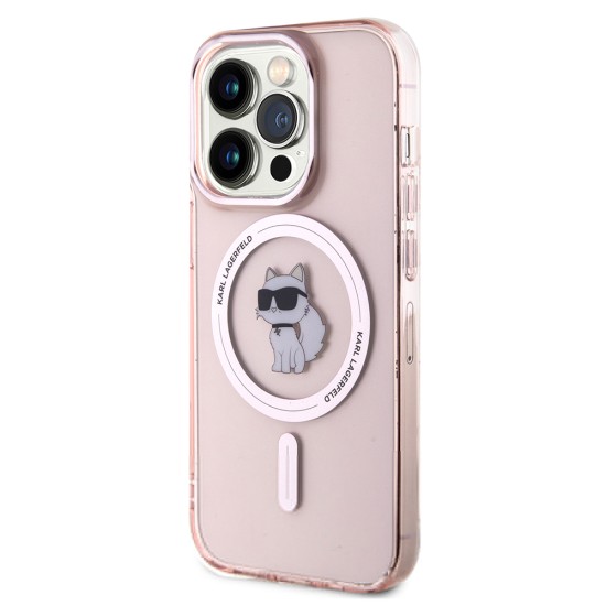 Husa pentru iPhone 15 Pro - Karl Lagerfeld IML MagSafe (KLHMP15LHFCCNOP) - Pink Choupette