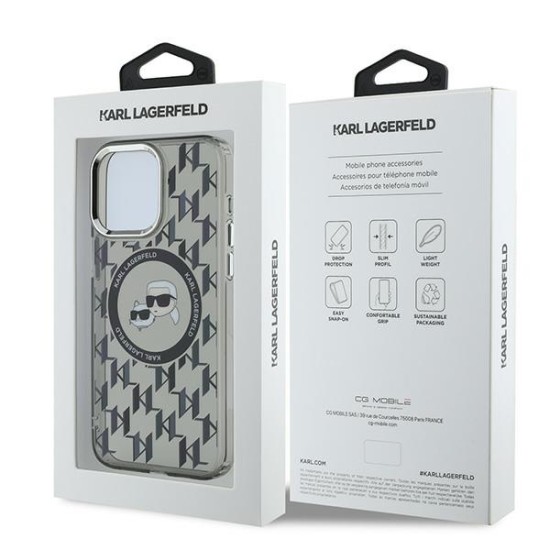 Husa pentru iPhone 15 Pro - Karl Lagerfeld IML MagSafe (KLHMP15LHMCKMHK) - Monogram Karl&Choupette Head