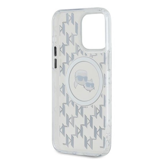 Husa pentru iPhone 15 Pro - Karl Lagerfeld IML MagSafe (KLHMP15LHMCKMHT) - Transparent Monogram Karl&Choupette Head