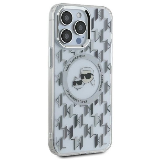 Husa pentru iPhone 15 Pro - Karl Lagerfeld IML MagSafe (KLHMP15LHMCKMHT) - Transparent Monogram Karl&Choupette Head