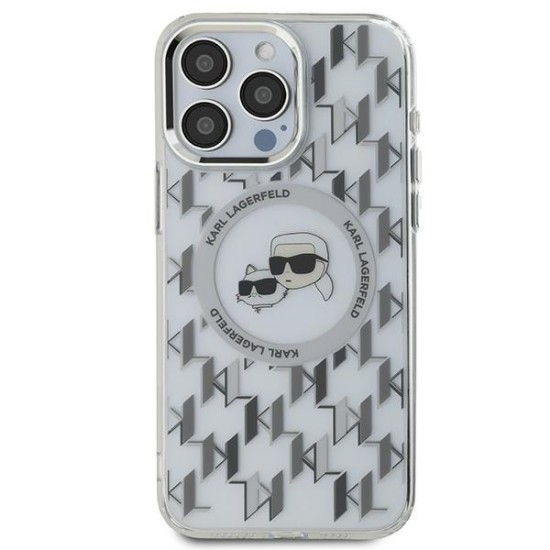 Husa pentru iPhone 15 Pro - Karl Lagerfeld IML MagSafe (KLHMP15LHMCKMHT) - Transparent Monogram Karl&Choupette Head