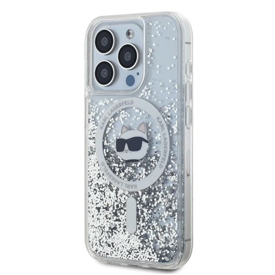 Husa pentru iPhone 15 Pro - Karl Lagerfeld Liquid Glitter MagSafe (KLHMP15LLGCHSGH) - Transparent Choupette Head