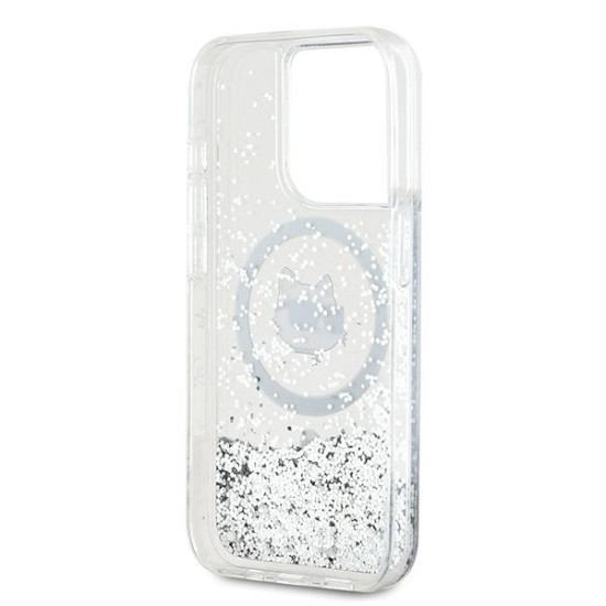 Husa pentru iPhone 15 Pro - Karl Lagerfeld Liquid Glitter MagSafe (KLHMP15LLGCHSGH) - Transparent Choupette Head