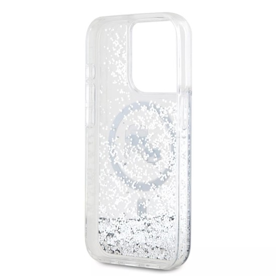 Husa pentru iPhone 15 Pro - Karl Lagerfeld Liquid Glitter MagSafe (KLHMP15LLGKCSGH) - Transparent Karl&Choupette Head