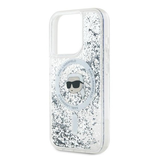 Husa pentru iPhone 15 Pro - Karl Lagerfeld Liquid Glitter MagSafe (KLHMP15LLGKISGH) - Transparent Karl Head