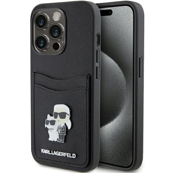 Husa pentru iPhone 15 Pro - Karl Lagerfeld Saffiano Cardslot (KLHCP15LSAPKCNPK) - Karl&Choupette