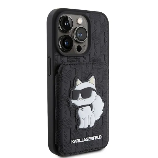 Husa pentru iPhone 15 Pro - Karl Lagerfeld Saffiano Cardslots and Stand (KLHCP15LSAKCNSCK) - Monogram Choupette Husa pentru iPhone 15 Pro - Karl Lagerfeld Saffiano Cardslots and Stand (KLHCP15LSAKCNSCK) - Monogram Choupette