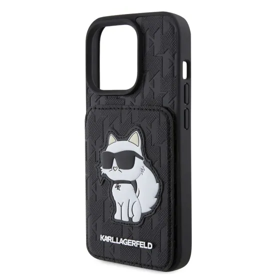 Husa pentru iPhone 15 Pro - Karl Lagerfeld Saffiano Cardslots and Stand (KLHCP15LSAKCNSCK) - Monogram Choupette Husa pentru iPhone 15 Pro - Karl Lagerfeld Saffiano Cardslots and Stand (KLHCP15LSAKCNSCK) - Monogram Choupette