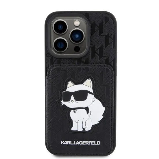 Husa pentru iPhone 15 Pro - Karl Lagerfeld Saffiano Cardslots and Stand (KLHCP15LSAKCNSCK) - Monogram Choupette Husa pentru iPhone 15 Pro - Karl Lagerfeld Saffiano Cardslots and Stand (KLHCP15LSAKCNSCK) - Monogram Choupette