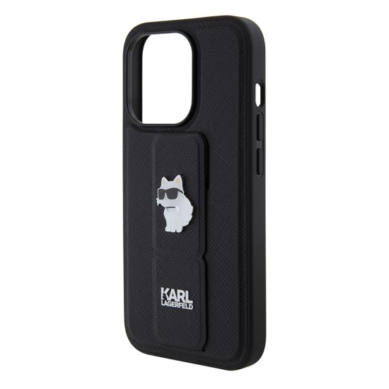 Husa pentru iPhone 15 Pro - Karl Lagerfeld Saffiano Gripstand (KLHCP15LGSACHPK) - Choupette Pins