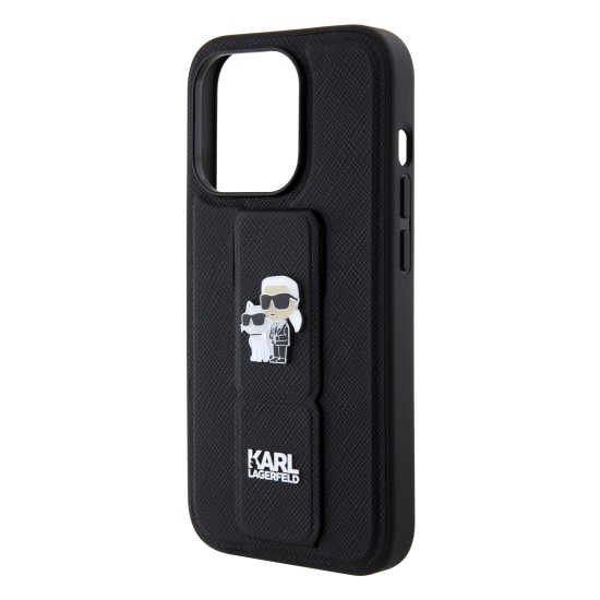 Husa pentru iPhone 15 Pro - Karl Lagerfeld Saffiano Gripstand (KLHCP15LGSAKCPK) - Karl&Choupette Pins