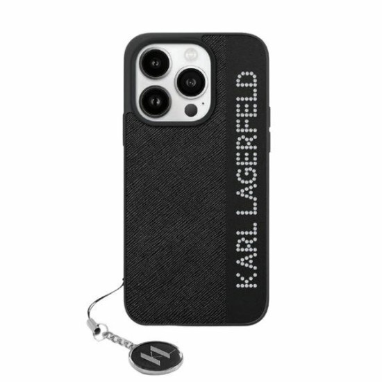 Husa pentru iPhone 15 Pro - Karl Lagerfeld Saffiano Rhinestones&Charm (KLHCP15LPSAKDGCK) - Black