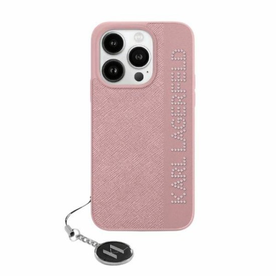 Husa pentru iPhone 15 Pro - Karl Lagerfeld Saffiano Rhinestones&Charm (KLHCP15LPSAKDGCP) - Pink