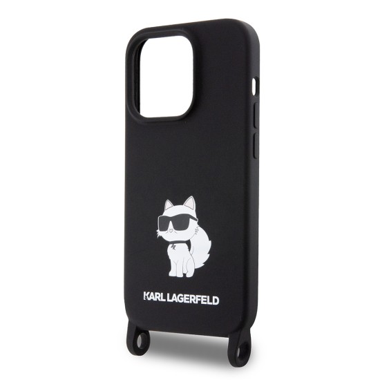 Husa pentru iPhone 15 Pro - Karl Lagerfeld Silicone Crossbody (KLHCP15LSCBSCNK) - Choupette