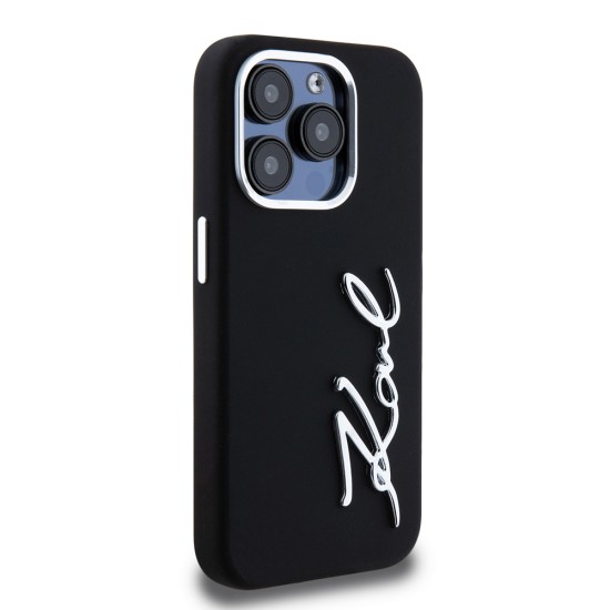 Husa pentru iPhone 15 Pro - Karl Lagerfeld Silicone (KLHCP15LSCMSMVK) - Metal Script Logo