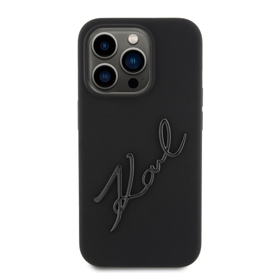 Husa pentru iPhone 15 Pro - Karl Lagerfeld Silicone (KLHCP15LSKSBMCK) - Karl Script