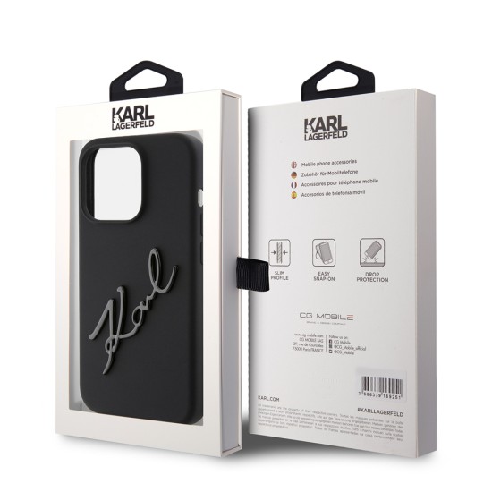 Husa pentru iPhone 15 Pro - Karl Lagerfeld Silicone (KLHCP15LSKSBMCK) - Karl Script