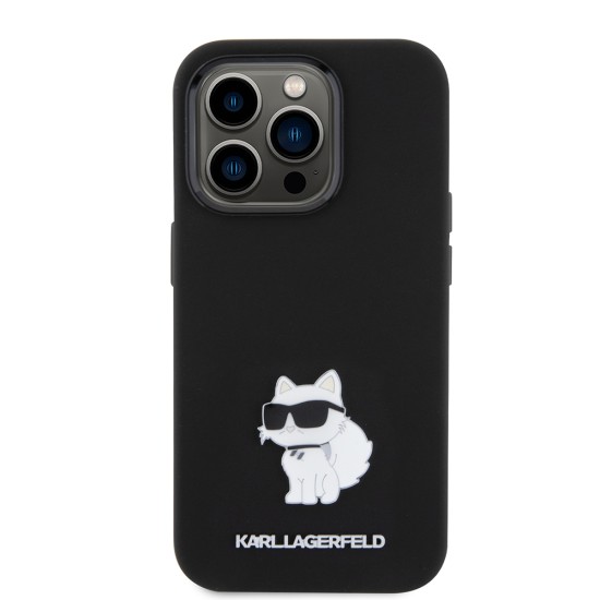 Husa pentru iPhone 15 Pro - Karl Lagerfeld Silicone (KLHCP15LSMHCNPK) - Choupette Metal Pin