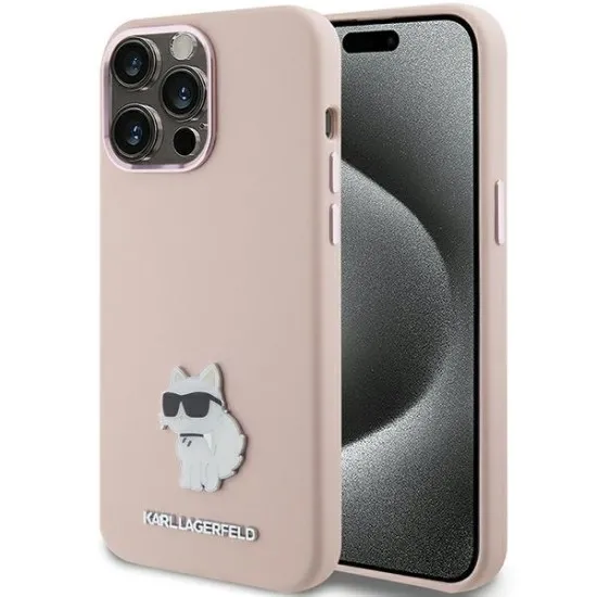 Husa pentru iPhone 15 Pro - Karl Lagerfeld Silicone (KLHCP15LSMHCNPP) - Pink Choupette Metal Pin Husa pentru iPhone 15 Pro - Karl Lagerfeld Silicone (KLHCP15LSMHCNPP) - Pink Choupette Metal Pin