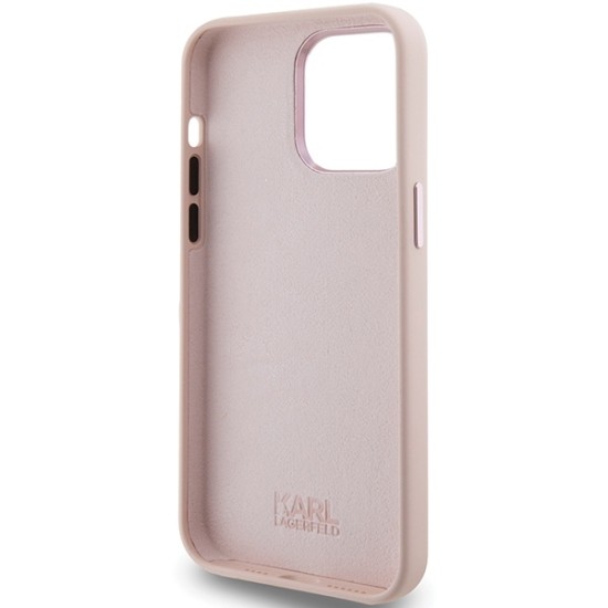 Husa pentru iPhone 15 Pro - Karl Lagerfeld Silicone (KLHCP15LSMHCNPP) - Pink Choupette Metal Pin