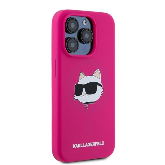 Husa pentru iPhone 15 Pro - Karl Lagerfeld Silicone MagSafe (KLHMP15LSCHPPLF) - Fuchsia Choupette Head