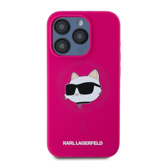 Husa pentru iPhone 15 Pro - Karl Lagerfeld Silicone MagSafe (KLHMP15LSCHPPLF) - Fuchsia Choupette Head