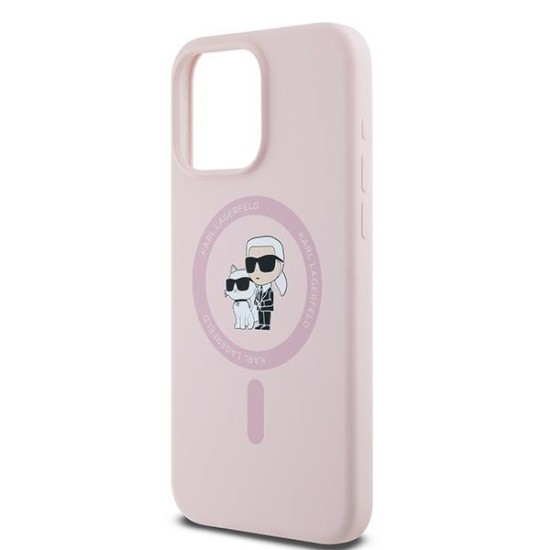 Husa pentru iPhone 15 Pro - Karl Lagerfeld Silicone MagSafe (KLHMP15LSCMKCRHP) - Pink Karl&Choupette