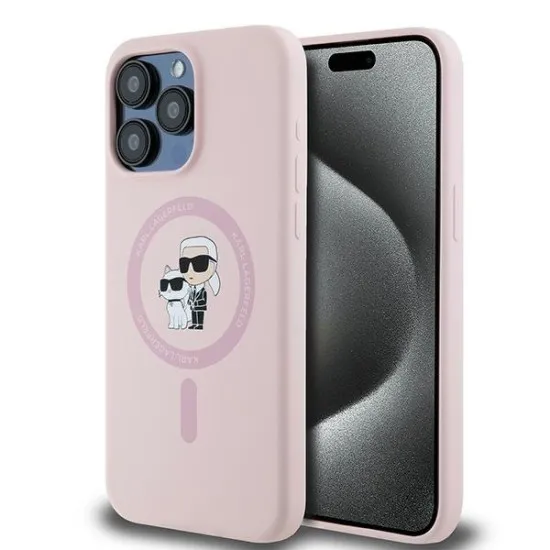 Husa pentru iPhone 15 Pro - Karl Lagerfeld Silicone MagSafe (KLHMP15LSCMKCRHP) - Pink Karl&Choupette Husa pentru iPhone 15 Pro - Karl Lagerfeld Silicone MagSafe (KLHMP15LSCMKCRHP) - Pink Karl&Choupette
