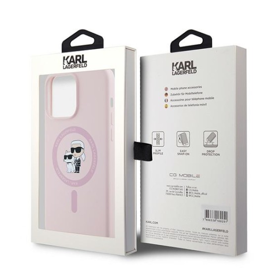 Husa pentru iPhone 15 Pro - Karl Lagerfeld Silicone MagSafe (KLHMP15LSCMKCRHP) - Pink Karl&Choupette