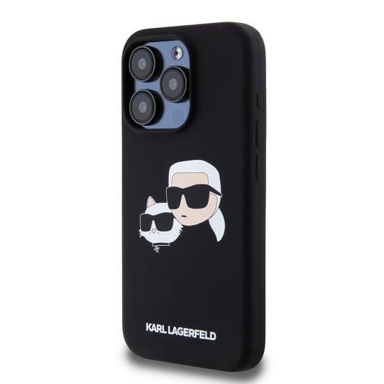 Husa pentru iPhone 15 Pro - Karl Lagerfeld Silicone MagSafe (KLHMP15LSKCHPPLK) - Karl&Choupette Head