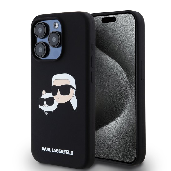 Husa pentru iPhone 15 Pro - Karl Lagerfeld Silicone MagSafe (KLHMP15LSKCHPPLK) - Karl&Choupette Head