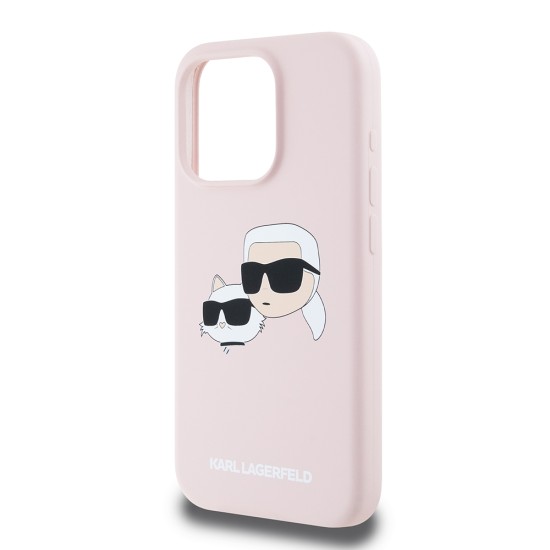 Husa pentru iPhone 15 Pro - Karl Lagerfeld Silicone MagSafe (KLHMP15LSKCHPPLP) - Pink Karl&Choupette Head