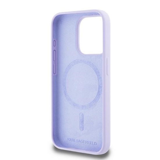 Husa pentru iPhone 15 Pro - Karl Lagerfeld Silicone Ring MagSafe (KLHMP15LSCMKCRHU) - Purple Karl&Choupette