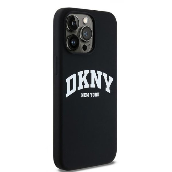 Husa pentru iPhone 15 Pro Max - DKNY Hardcase Liquid Silicone White Printed Logo MagSafe (DKHMP15XSNYACH) - Black