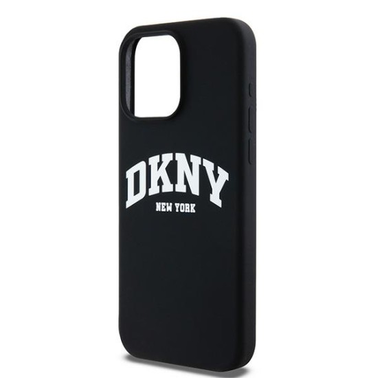 Husa pentru iPhone 15 Pro Max - DKNY Hardcase Liquid Silicone White Printed Logo MagSafe (DKHMP15XSNYACH) - Black