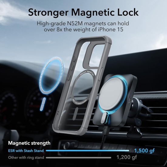 Husa pentru iPhone 15 Pro Max - ESR Shock Armor Kickstand HaloLock - Clear Grey