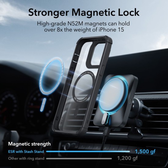 Husa pentru iPhone 15 Pro Max + Folie - ESR Armor Tough Kickstand HaloLock - Clear Black