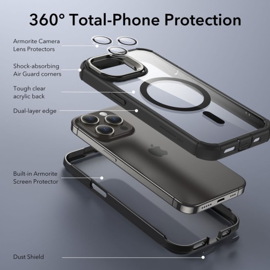 Husa pentru iPhone 15 Pro Max + Folie - ESR Armor Tough Kickstand HaloLock - Clear Black