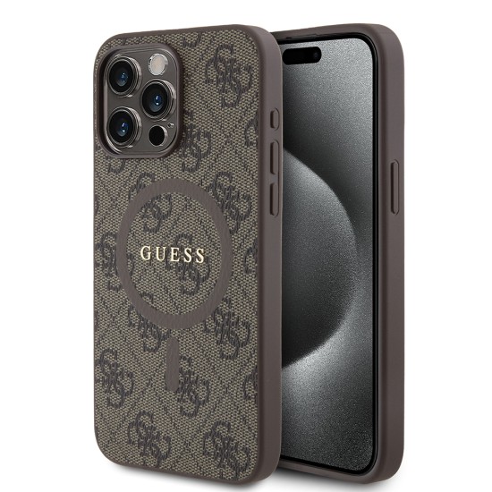 Husa pentru iPhone 15 Pro Max - Guess 4G Collection Leather MagSafe (GUHMP15XG4GFRW) - Brown