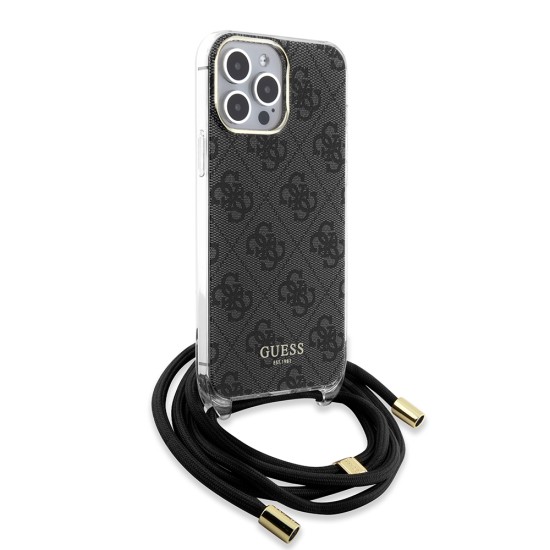 Husa pentru iPhone 15 Pro Max - Guess Crossbody Cord 4G Print (GUHCP15XHC4SEK) - Black