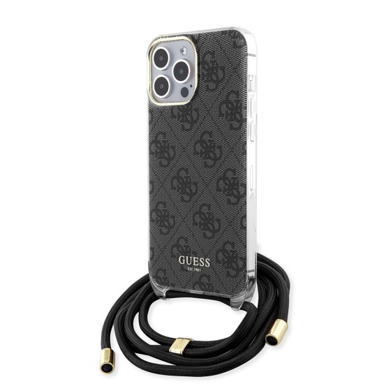 Husa pentru iPhone 15 Pro Max - Guess Crossbody Cord 4G Print (GUHCP15XHC4SEK) - Black