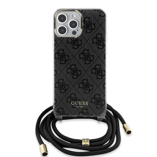 Husa pentru iPhone 15 Pro Max - Guess Crossbody Cord 4G Print (GUHCP15XHC4SEK) - Black