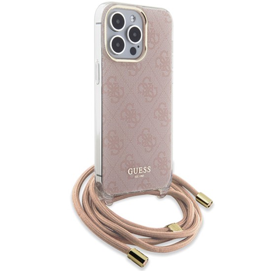 Husa pentru iPhone 15 Pro Max - Guess Crossbody Cord 4G Print (GUHCP15XHC4SEP) - Pink