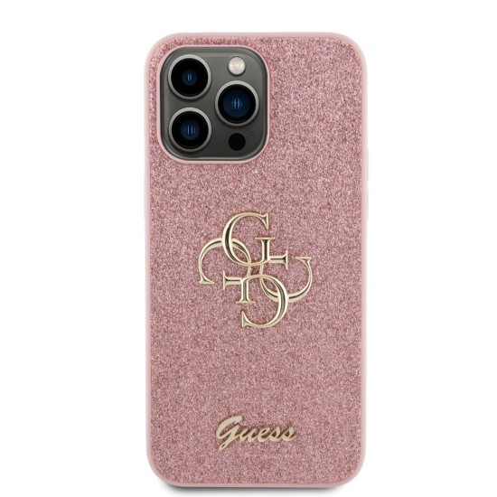 Husa pentru iPhone 15 Pro Max - Guess Glitter Script Big 4G (GUHCP15XHG4SGP) - Pink