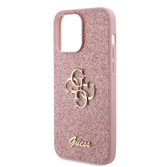 Husa pentru iPhone 15 Pro Max - Guess Glitter Script Big 4G (GUHCP15XHG4SGP) - Pink