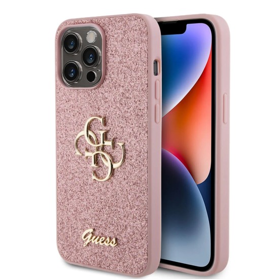 Husa pentru iPhone 15 Pro Max - Guess Glitter Script Big 4G (GUHCP15XHG4SGP) - Pink