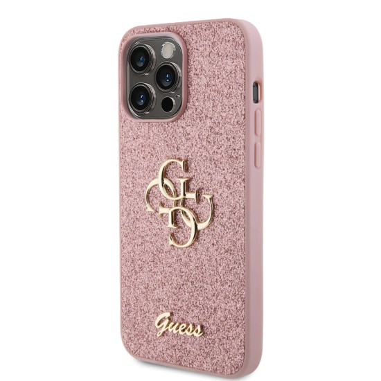 Husa pentru iPhone 15 Pro Max - Guess Glitter Script Big 4G (GUHCP15XHG4SGP) - Pink