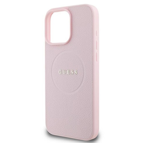 Husa pentru iPhone 15 Pro Max - Guess Grained Gold Ring MagSafe (GUHMP15XPGHSMMP) - Pink